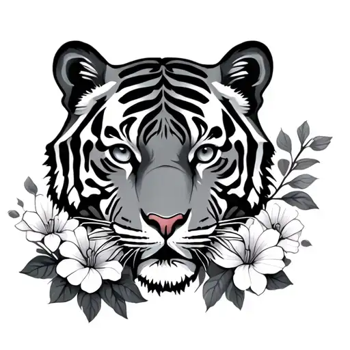 Flower Tiger On Each Side Of The Tiger