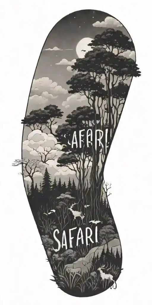 Animals In A Forest With The Word 'Safari' In The Clouds