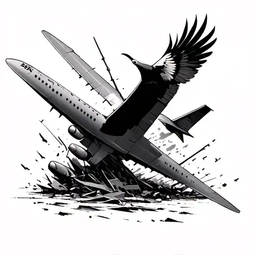 A Plane That Crashes And In The Crash It Is Destroyed And A Bird Comes Out Of It