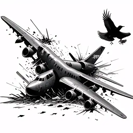 A Plane That Crashes And In The Crash It Is Destroyed And A Bird Comes Out After The Crash