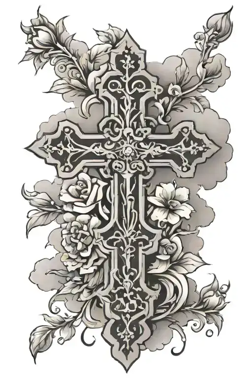 Cross With Flowers And Clouds