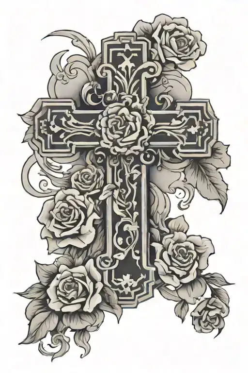 Cross With Flowers And Clouds