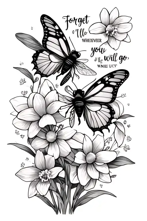 2 Butterflies Daffodil Bumble Bee Forget Me Nots And The Words I'll Go Whenever You Will Go
