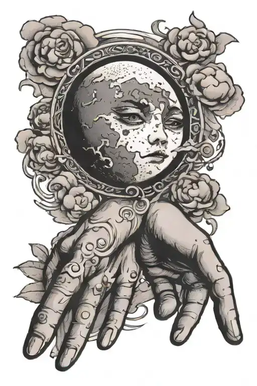 Moon With Clouds Word Luna On Fingers Outstretched Eye