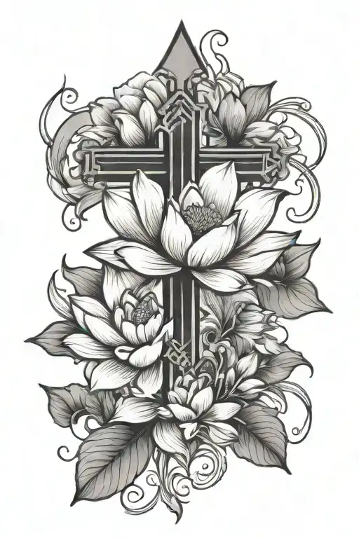 Cross And Lotus Flower Blooming