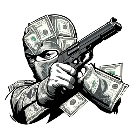 Man With Gun Balaclava Patterned With Money