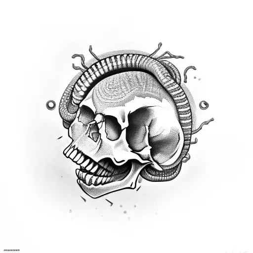 Skull With Coiled Snake