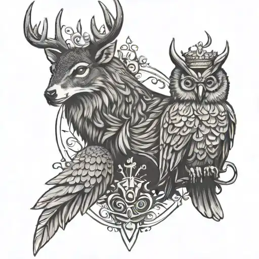 Stag And Owl And A Broken Crown