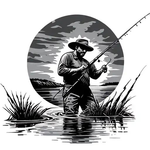 Man Fishing On A River Towing Lures