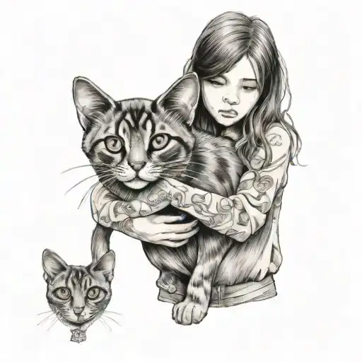 Girl Holding Lop-eared Cat In Her Arms