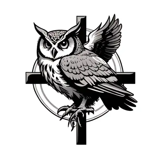 Cross With A Owl Perched On It The Left Side