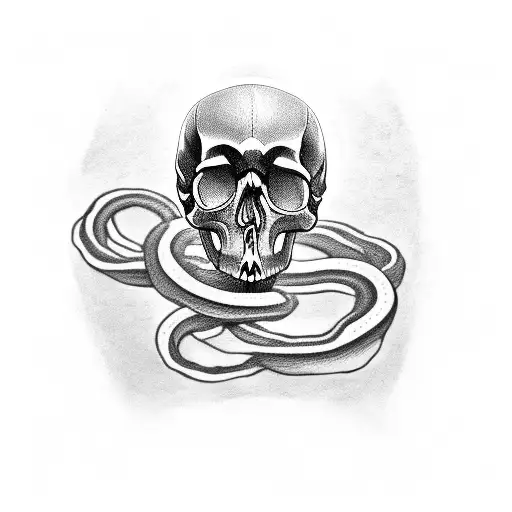 Skull With Hand Coming Over The Back Side And Coiled Snake Wrapped Around