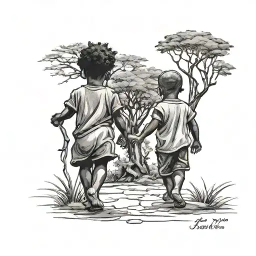 Two Toddlers Walking Towards African Ancestral Roots