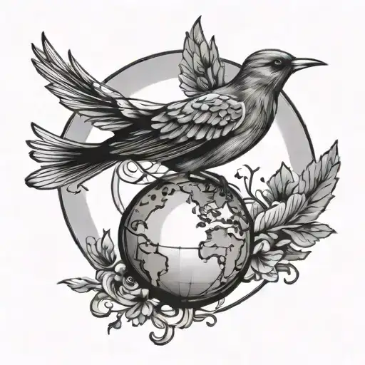 Bird With Open Arms And Globe At Feet
