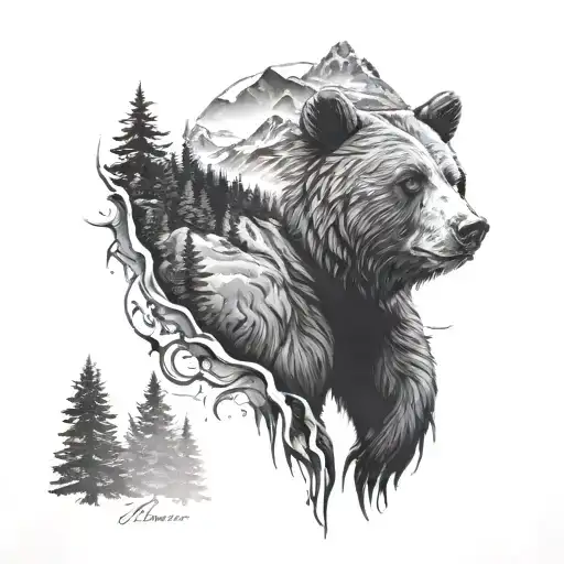 Mountains And Bear Surrounded