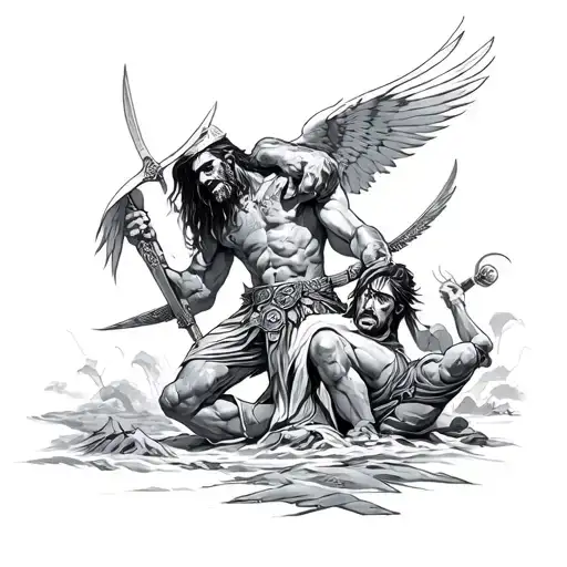 Fallen Warrior With God Helping Him