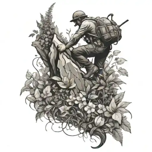 Climber Scaling A Mountain Of Plants And Flowers