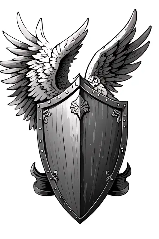 Medieval Shield With A Angel Wing Covering The Left Sideof The Shield
