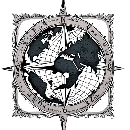 Natical Compass Design Diver Shark World Map