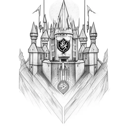 A Minimalist Design Of The Hogwarts Castle With The Symbol Of The Deathly Hallows Incorporated