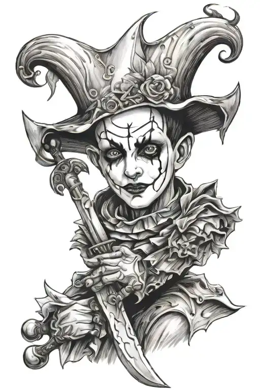 Pierrot With A Sword Between Them With A Thorn Blade