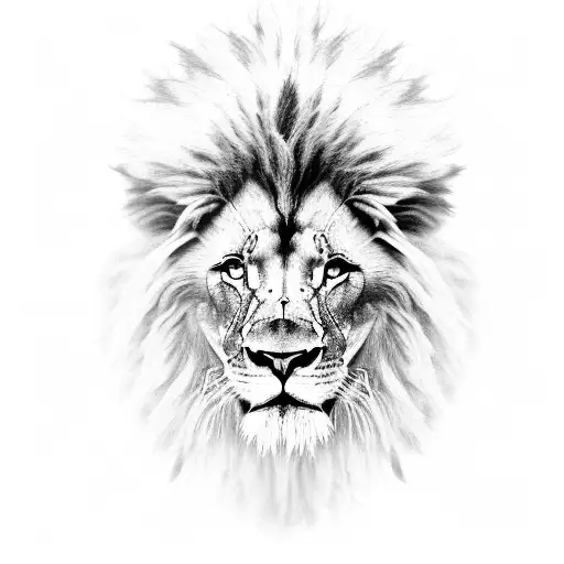 A Realistic Black And Grey Portrait Of A Lion In A Natural Habitat