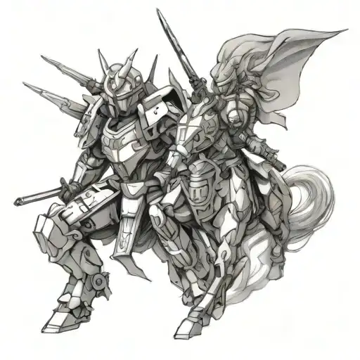 Gundam Unicorn And Samurai Warrior Battling