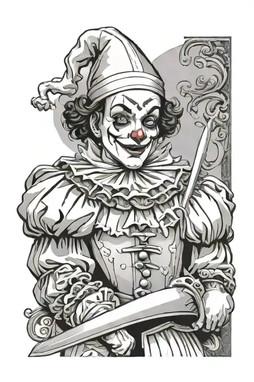 Pierrot Clown With Sword Between