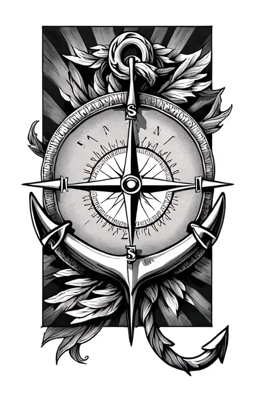 Compass Rose And An Anchor Connected