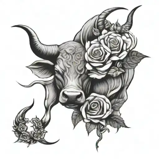 Taurus Bull & Rose Intertwined