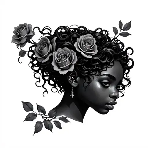 Medusa Black Girl Looking Forward With The Face Roses