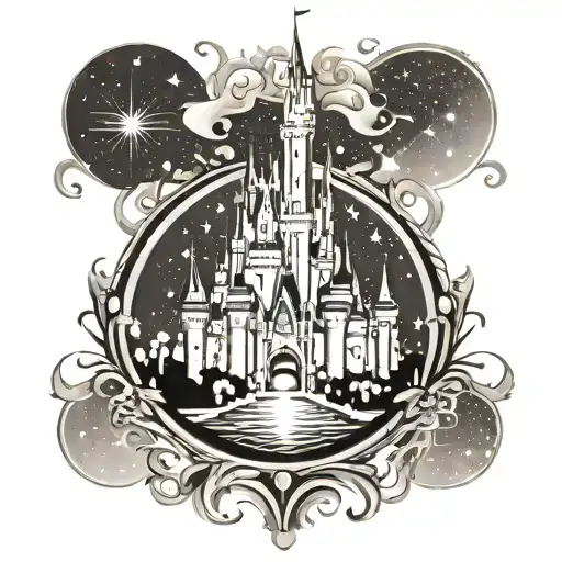 Disney's Magic Kingdom Castle In A Circle With Sparkles