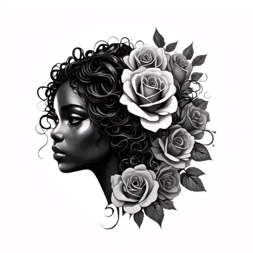 Medusa Black Girl Looking Forward With The Face Roses Morphing