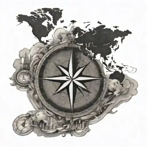 The Continents Of The World On Top Of A Giant Compass