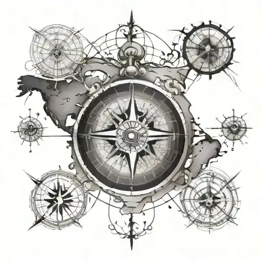 The Map Of The World With Elements Of A Compass Peeking Through The Cracks