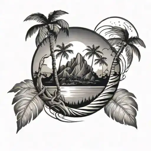 Island Scenery In A Circle