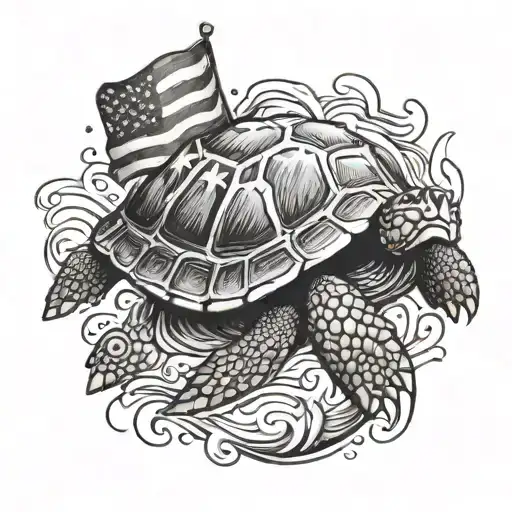 Turtle Running With American Flag