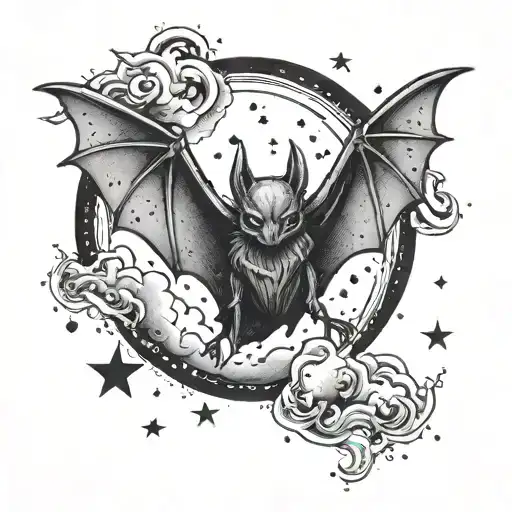 Undead Bat With Night Sky Filled With Stars And Galaxies