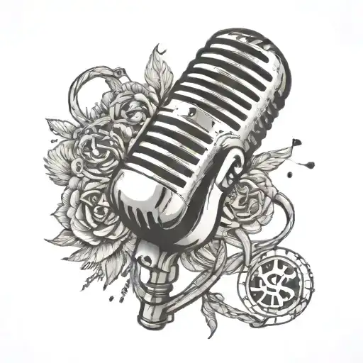 A Vintage Microphone With A Money Symbol Incorporated Into The Design