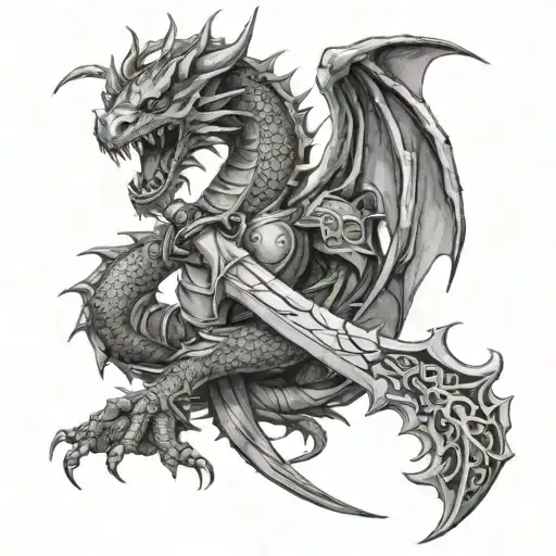 Medieval Dragon Wrapped Around A Sword