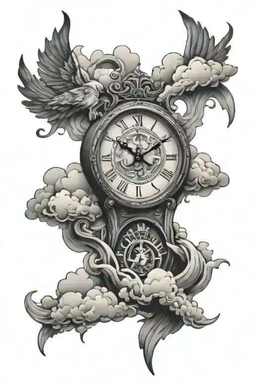Clock Of Life With Clouds Surrounding