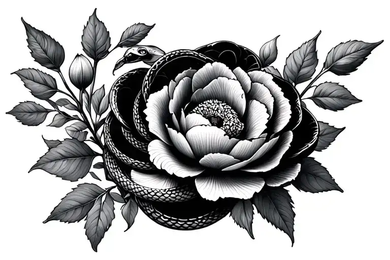 Sweet Pea And Peony Flower With Snake