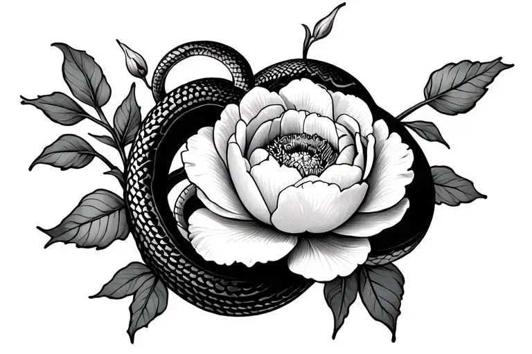 Sweet Pea And Peony Flower With Snake Intertwined