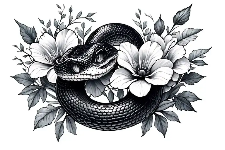 Feminine Snake And Flowers