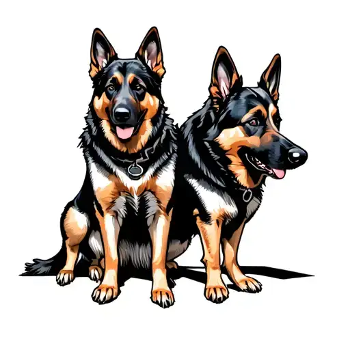 Combat Veteran With A German Shepherd Standing Side By Side In A Heroic Pose