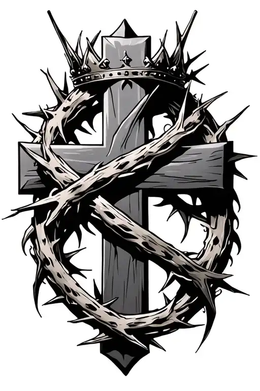 Cross With Crown Of Thorns Intertwined