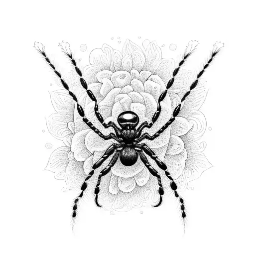 Psychedelic Spider Crawling On A Bed Of Flowers