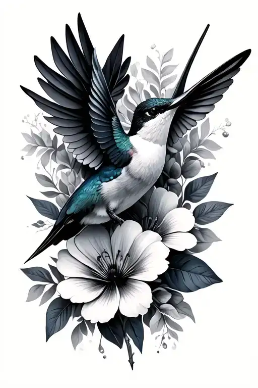 Humming Bird With Bouquet Of Flowers