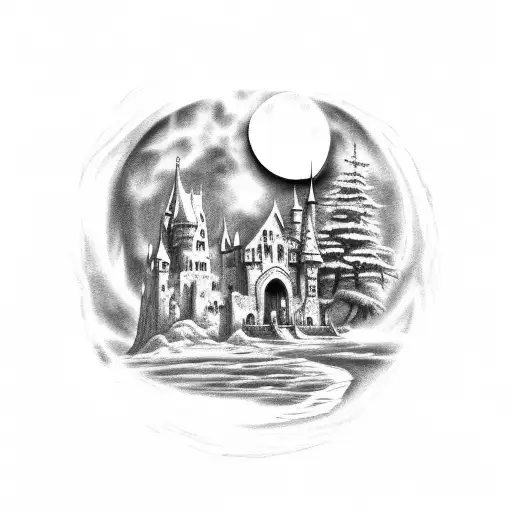 Vampire Castle With A Moon In The Background