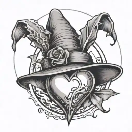 Heart With A Witch Hat On Top And A Ribbon Wrapped
